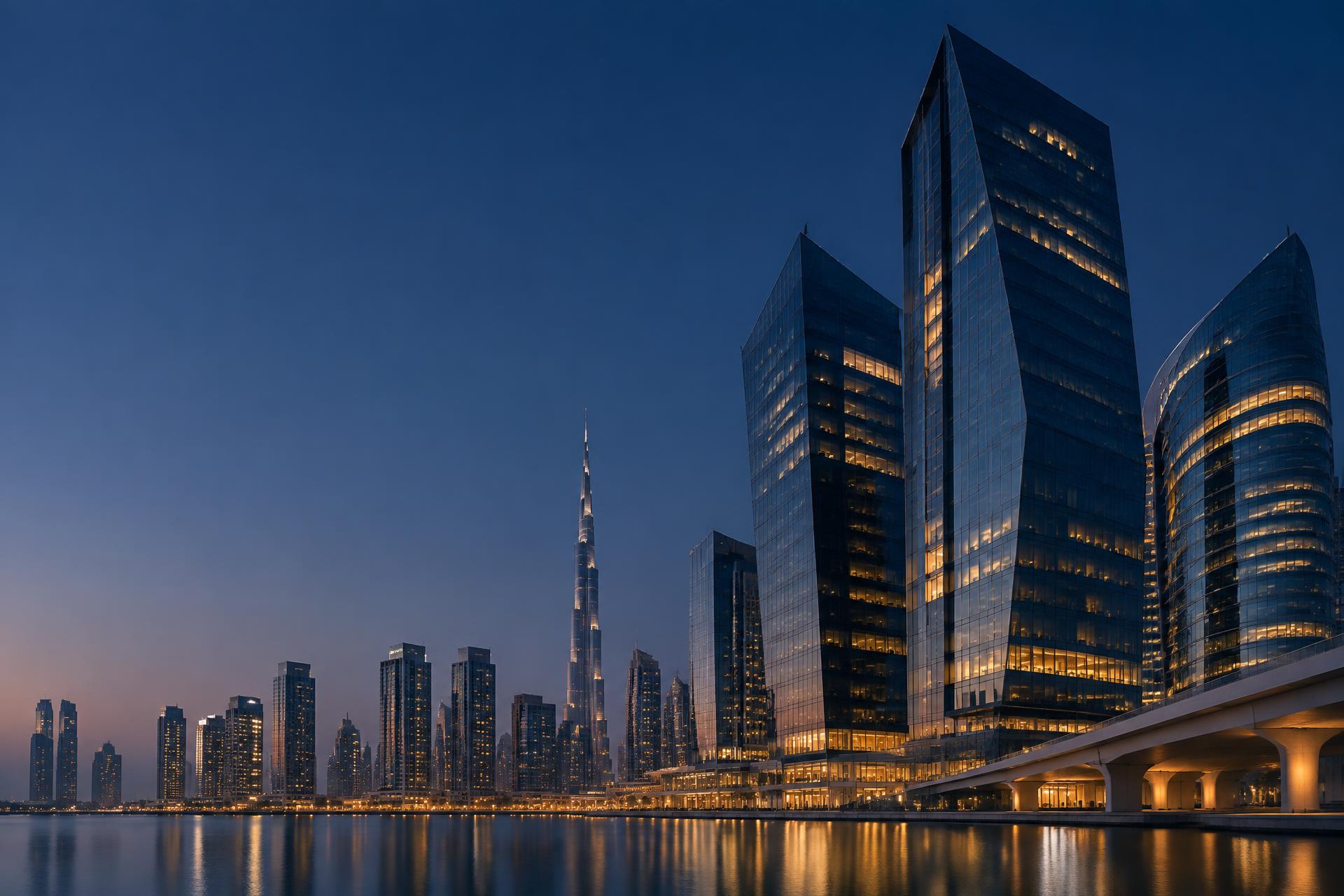 Dubai Business Bay architecture at blue hour